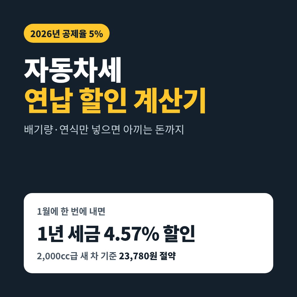 자동차세 연납 할인 계산기 2026 – 1월 연납 시 1년 세금 4.57% 할인