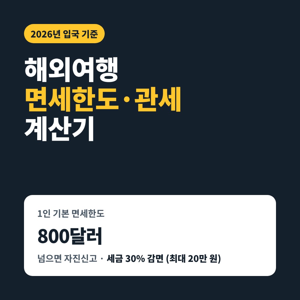 해외여행 면세한도 관세 계산기 2026 – 1인 면세한도 800달러