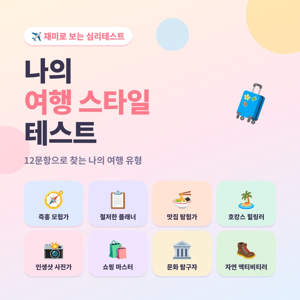 나의 여행 스타일 테스트 – 8가지 여행 유형 심리테스트